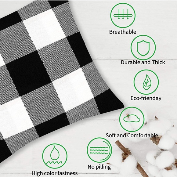 Fixwal 2pcs Black White Buffalo Check Plaid Throw Pillow Covers 45x45cm - Picture 2 of 7